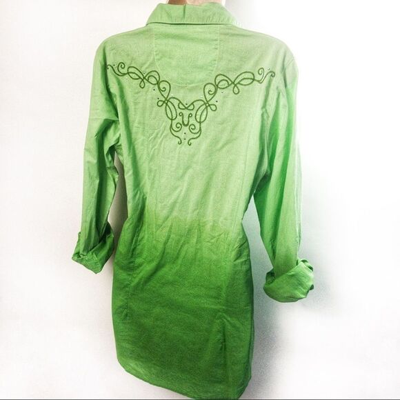Green Ombré Western Snap Front Shirt Sz L - Picture 5 of 13